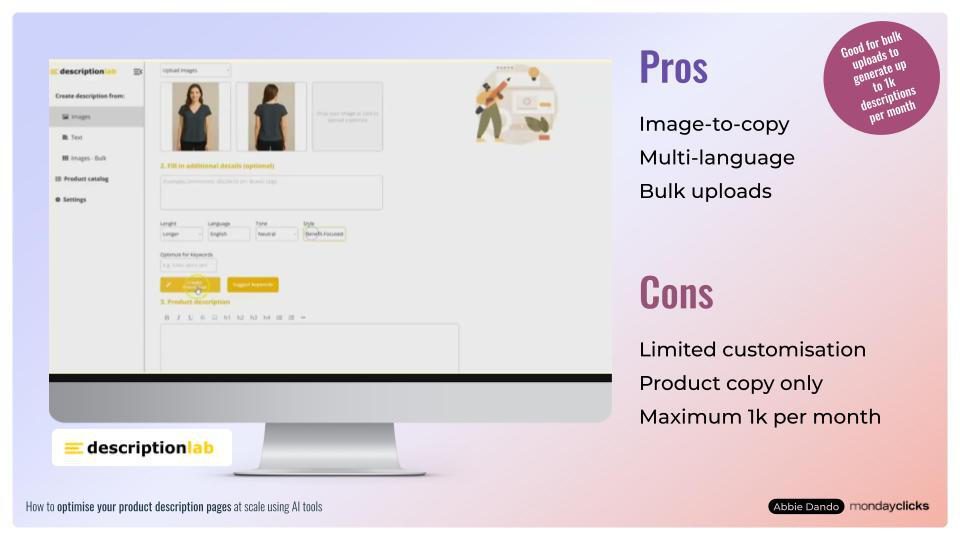 How to optimise product description pages at scale - without burning out - Description Lab Product Description Generator