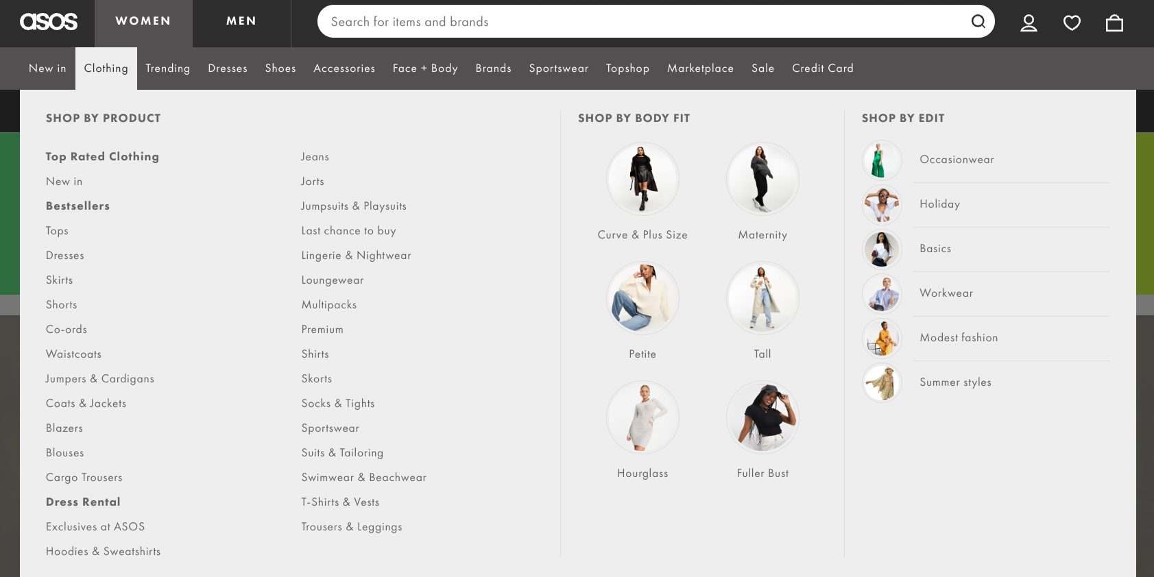 ASOS website structure