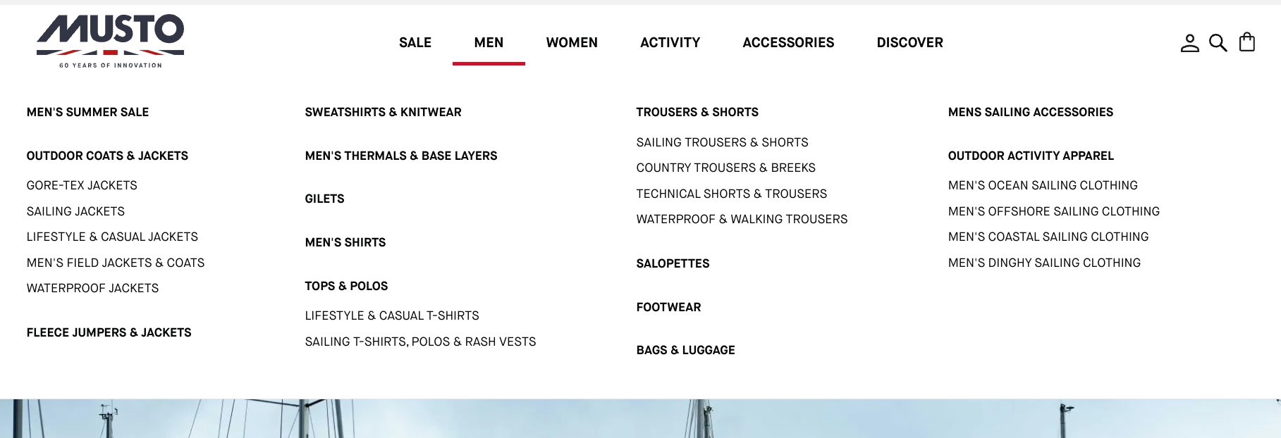 Musto's website category structure